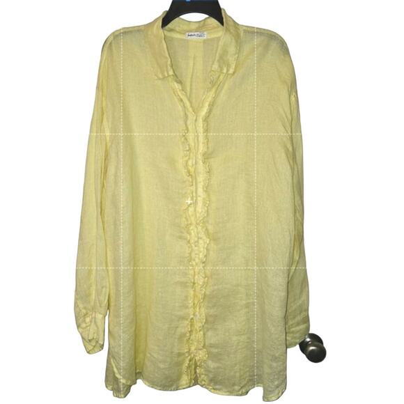 New Free People x CP Shades Solid Ruffle Linen Shirt $252 X-SMALL Banana Cream - Picture 6 of 7